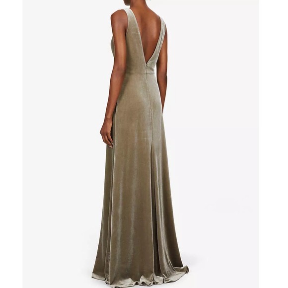 Jenny Yoo Velvet Maxi Dress Formal Gown Sleeveless Olive‎ Green Size 2 - Picture 2 of 9